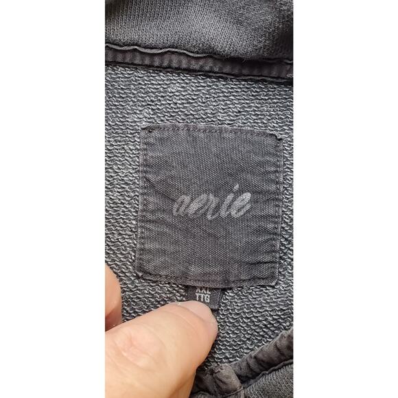 Aerie Mock Neck Oversize Sz XXL Womens Sweatshirt Dark Gray Buttons Pockets C25 - Picture 5 of 9